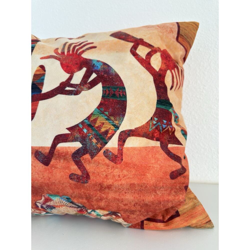 Southwestern Kokopelli Square Throw Pillow 16x16 Soft Fabric Double-Sided 16” - Picture 3 of 10